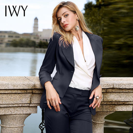IWY/藏青色西服套装女时尚干练西服两件套修身显瘦名媛工作服CP8310藏青 商品图2