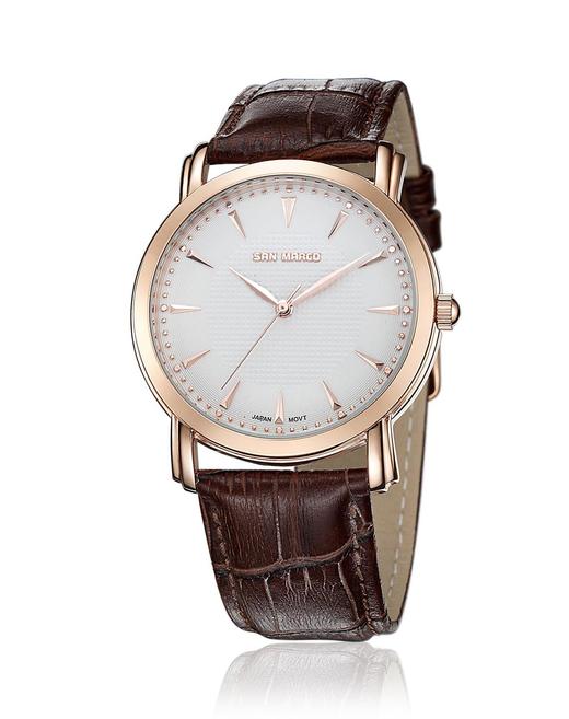 sanmarco圣马可玫瑰金色石英男表进口原装石英机芯高强度钟表专用加硬