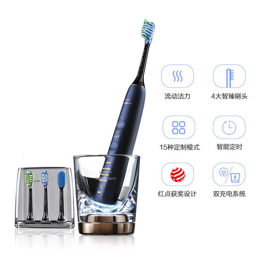 飞利浦Philips电动牙刷 智臻礼盒装 蓝牙版 成人声波震动钻石系列 HX9954/52星空蓝 商品图3