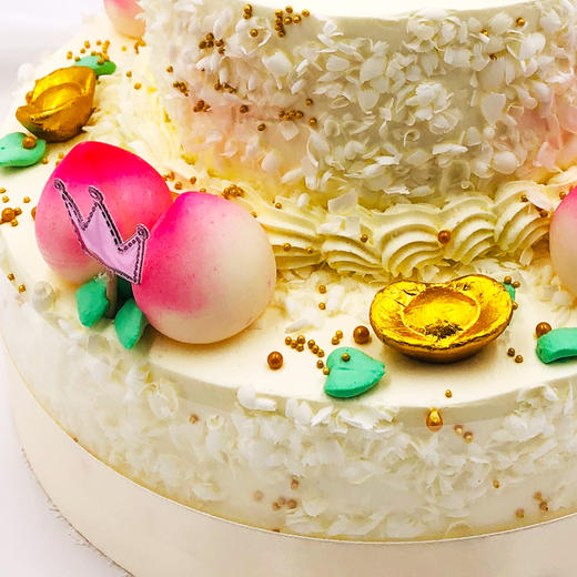 贺寿寿星老人寿桃蛋糕白色