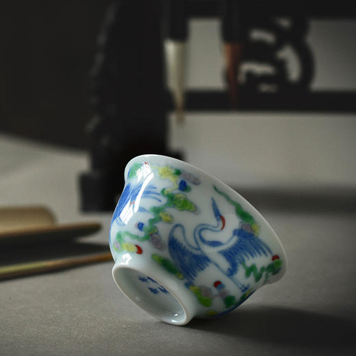 青花斗彩云鹤马蹄杯 商品图1