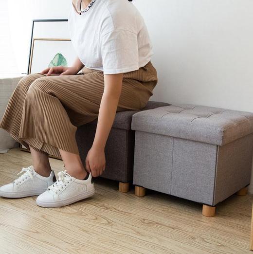 【收纳整理】。创意家居试衣间可坐成人换鞋柜简约风正方形多功能榉木布艺收纳凳 商品图2