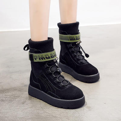 【雪地靴女】冬季户外平底中筒雪地靴保暖女靴厚底松糕底女棉靴一脚蹬鞋子 商品图1