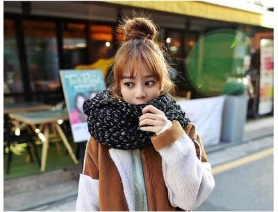 【女士围巾】韩版针织围巾女 西米露学生新款粗毛线围脖加长拼色 商品图3