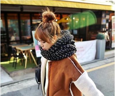 【女士围巾】韩版针织围巾女 西米露学生新款粗毛线围脖加长拼色 商品图4