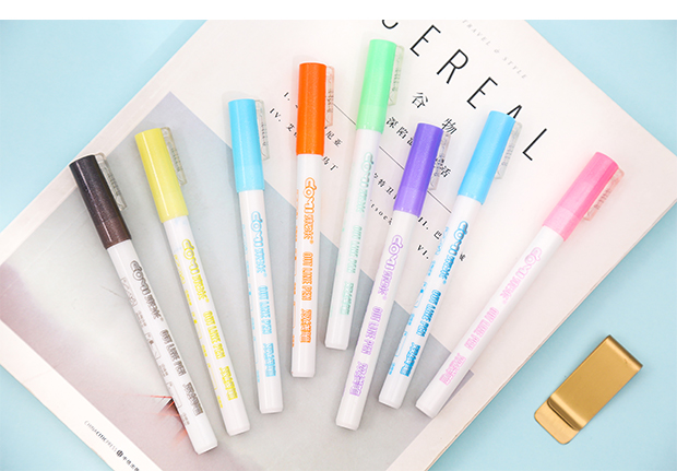 三年二班梦幻荧光双线笔学生荧光标记笔印章彩色记号笔重点标记笔