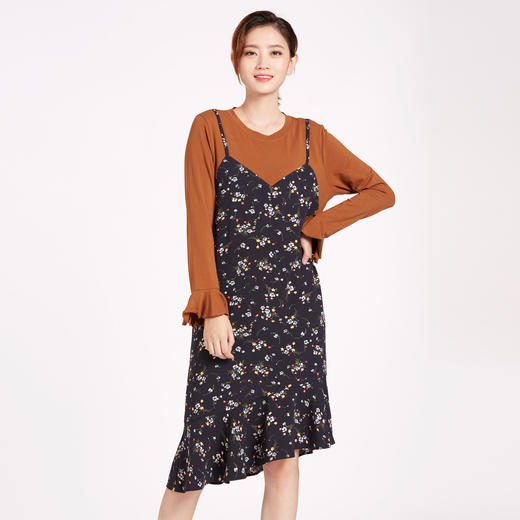 年中大促水淼大码女装2018新款秋装胖mm拼色宽松显瘦长袖连衣裙1739