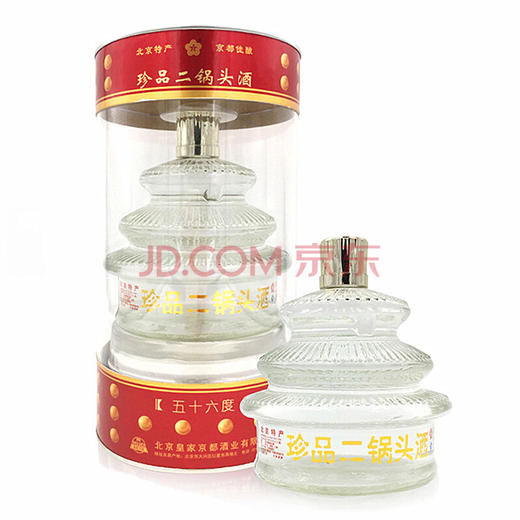 【推荐】京都二锅头 京都珍品二锅头酒 五十六度白酒 清香型56度 天坛透明圆桶 500ML*6瓶整箱装 商品图1