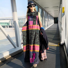 人间烟火印花拼接连衣裙 | 杨丽萍老师同款| 现货加急发