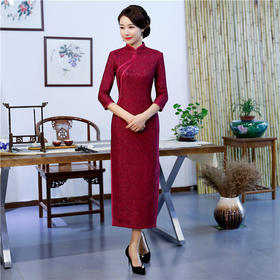 SYK 601895 复合蕾丝旗袍长款2018秋冬新款