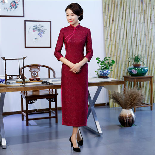 SYK 601895 复合蕾丝旗袍长款2018秋冬新款 商品图0