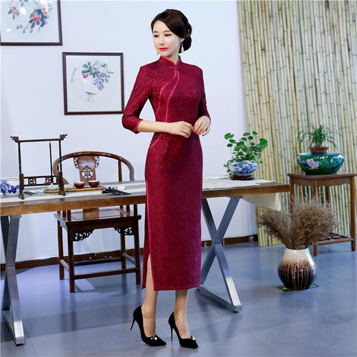 SYK 601895 复合蕾丝旗袍长款2018秋冬新款 商品图3