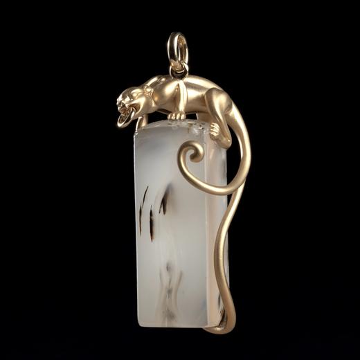 清代影子玛瑙印章镶金螭龙项坠 商品图1