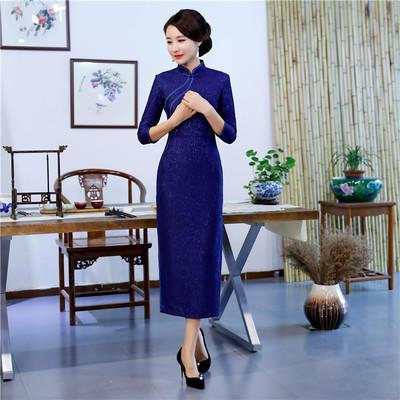 SYK 601895 复合蕾丝旗袍长款2018秋冬新款 商品图1