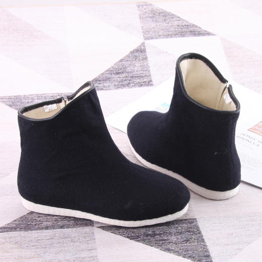 内联升女鞋手工千层底棉鞋冬季羊毛毡拉锁呢复古官靴8683A 商品图0