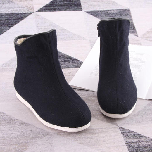 内联升女鞋手工千层底棉鞋冬季羊毛毡拉锁呢复古官靴8683A 商品图2