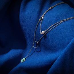 马蒂斯 剪纸艺术珐琅珍珠项链 双层锁骨链