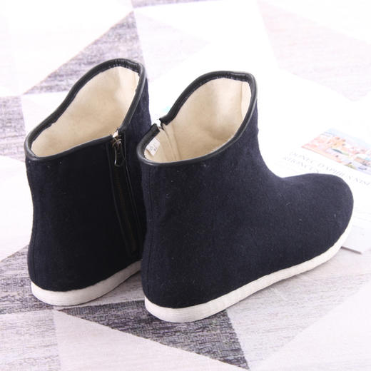 内联升女鞋手工千层底棉鞋冬季羊毛毡拉锁呢复古官靴8683A 商品图4