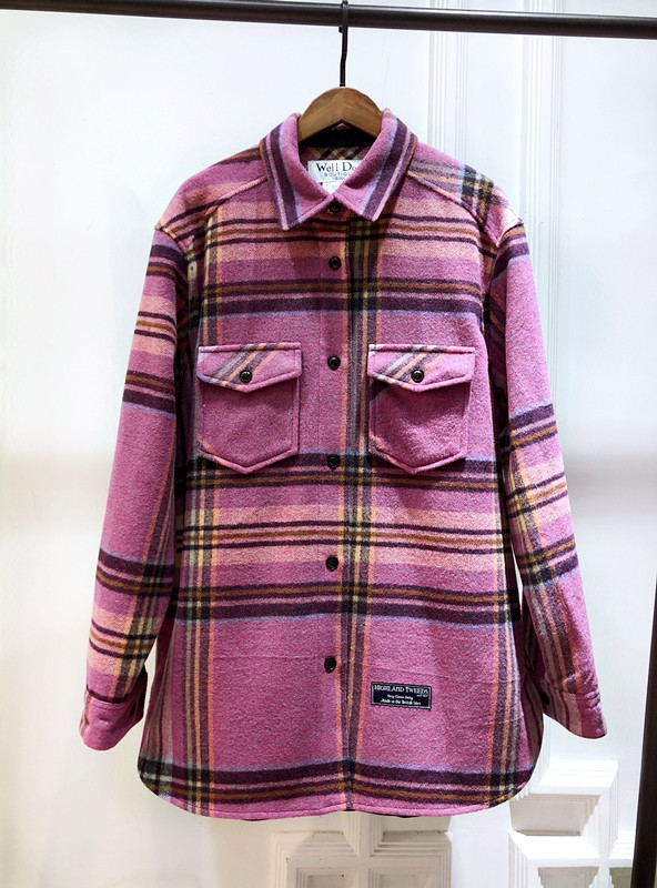 we11done杨幂同款粉格子衬衫式羊毛外套
