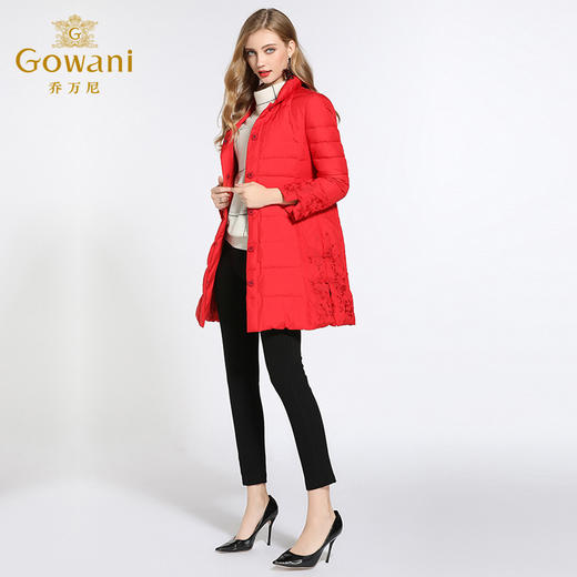 乔万尼羽绒服女新款红色修身中式复古绣花保暖小个子中长款EB4T075 商品图1