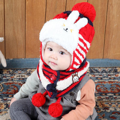 【儿童帽子】宝宝毛线帽秋冬季加绒针织帽韩版卡通可爱儿童帽子围脖套装 商品图7