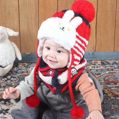 【儿童帽子】宝宝毛线帽秋冬季加绒针织帽韩版卡通可爱儿童帽子围脖套装 商品图2