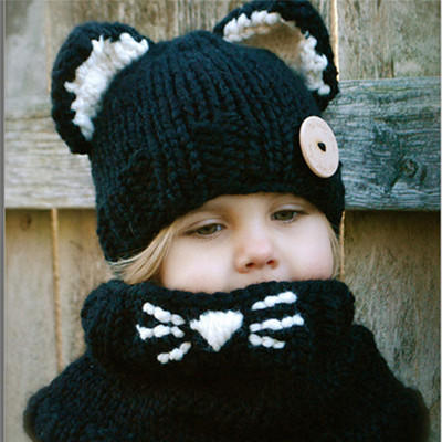 欧美外贸热销狐狸手工儿童猫咪毛线帽子围脖两用宝宝冬保暖针织帽 商品图2