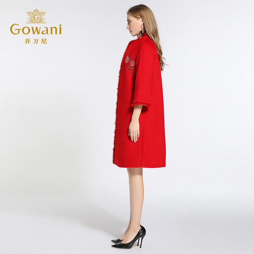 【羊绒】乔万尼羊绒大衣女红色绣花直筒水貂呢子外套女中长款加厚EB4A031 商品图2