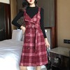 【服饰鞋包】复古女装温柔风格子打底裙子收腰背带裙中长款连衣裙 商品缩略图3
