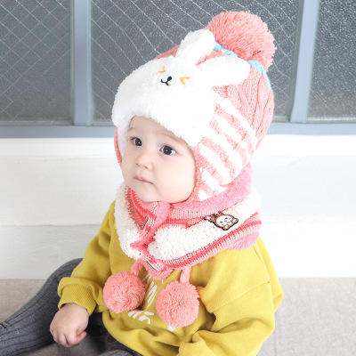 【儿童帽子】宝宝毛线帽秋冬季加绒针织帽韩版卡通可爱儿童帽子围脖套装 商品图3