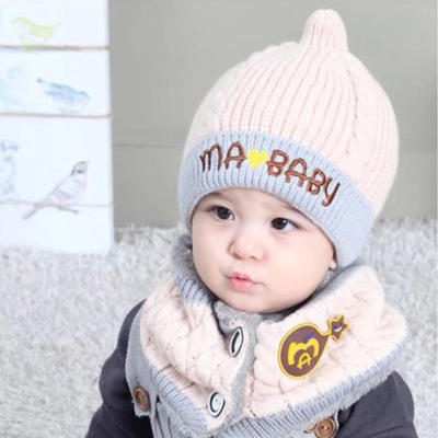 【围巾】秋冬儿童保暖加绒帽子小孩宝宝围巾套装两件套男童1-3岁毛线帽子 商品图7
