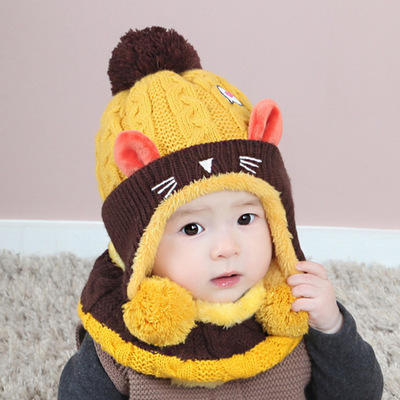 帽子婴儿帽子秋冬季韩版宝宝毛线帽624个月儿童加绒护耳帽男女童围脖