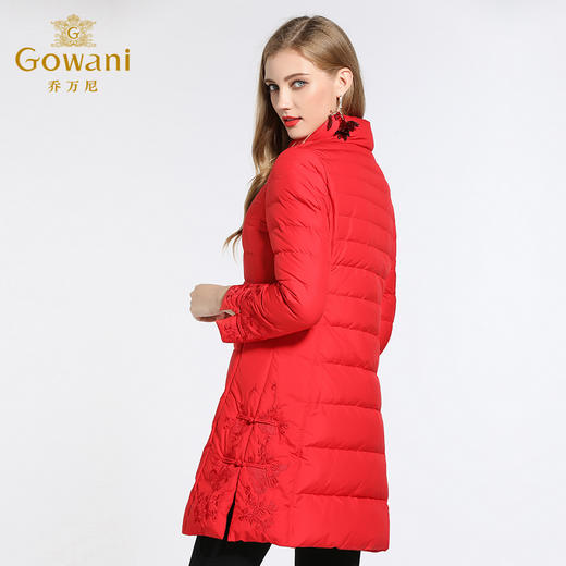 乔万尼羽绒服女新款红色修身中式复古绣花保暖小个子中长款EB4T075 商品图2