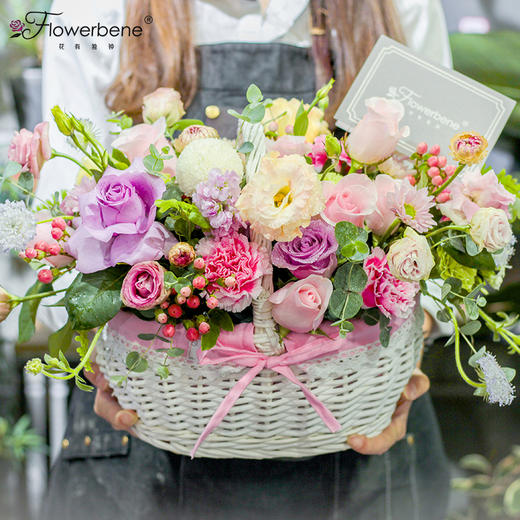 Flowerbene【花有独钟】私人订制鲜花抱抱桶花篮手提花篮 商品图2