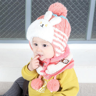 【儿童帽子】宝宝毛线帽秋冬季加绒针织帽韩版卡通可爱儿童帽子围脖套装 商品图1