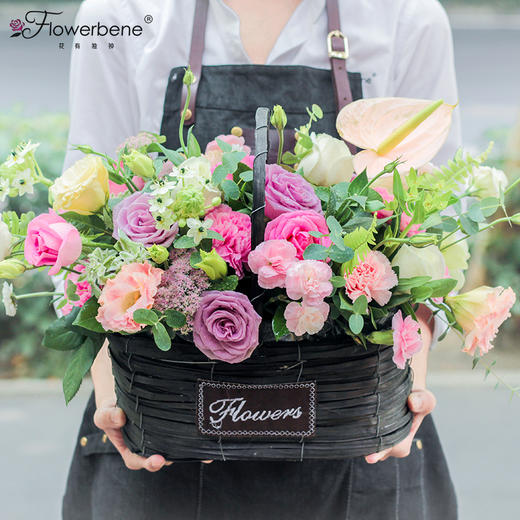 Flowerbene【花有独钟】私人订制炫彩手提花篮 商品图3