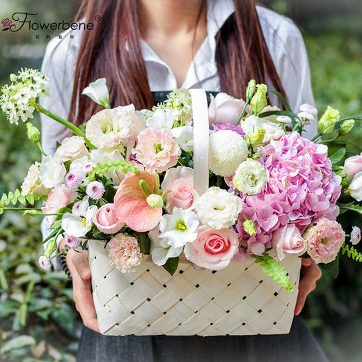 Flowerbene【花有独钟】私人订制鲜花抱抱桶花篮手提花篮 商品图5