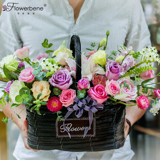 Flowerbene【花有独钟】私人订制鲜花抱抱桶花篮手提花篮 商品图7