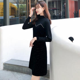 【服饰鞋包】小众连衣裙女秋冬复古打底针织金丝绒裙子礼服