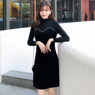 【服饰鞋包】小众连衣裙女秋冬复古打底针织金丝绒裙子礼服 商品图1