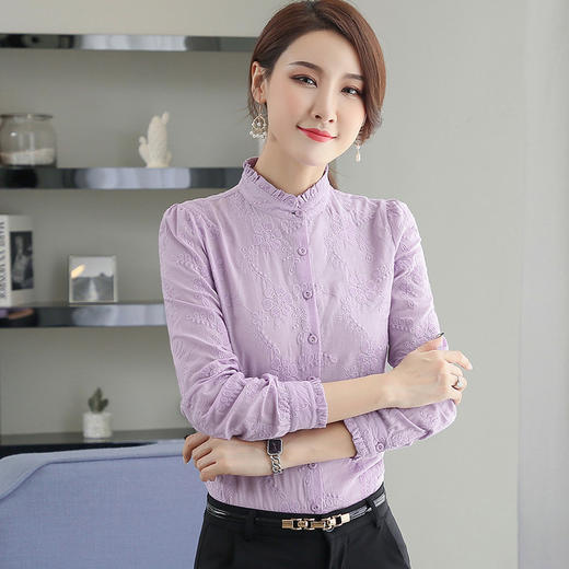 秋装新款修身显瘦气质女士立领衬衫上衣hx1037