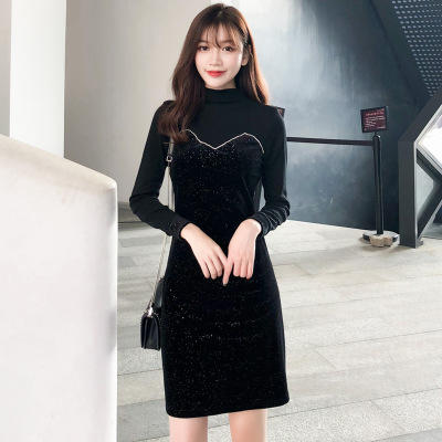 【服饰鞋包】小众连衣裙女秋冬复古打底针织金丝绒裙子礼服 商品图3