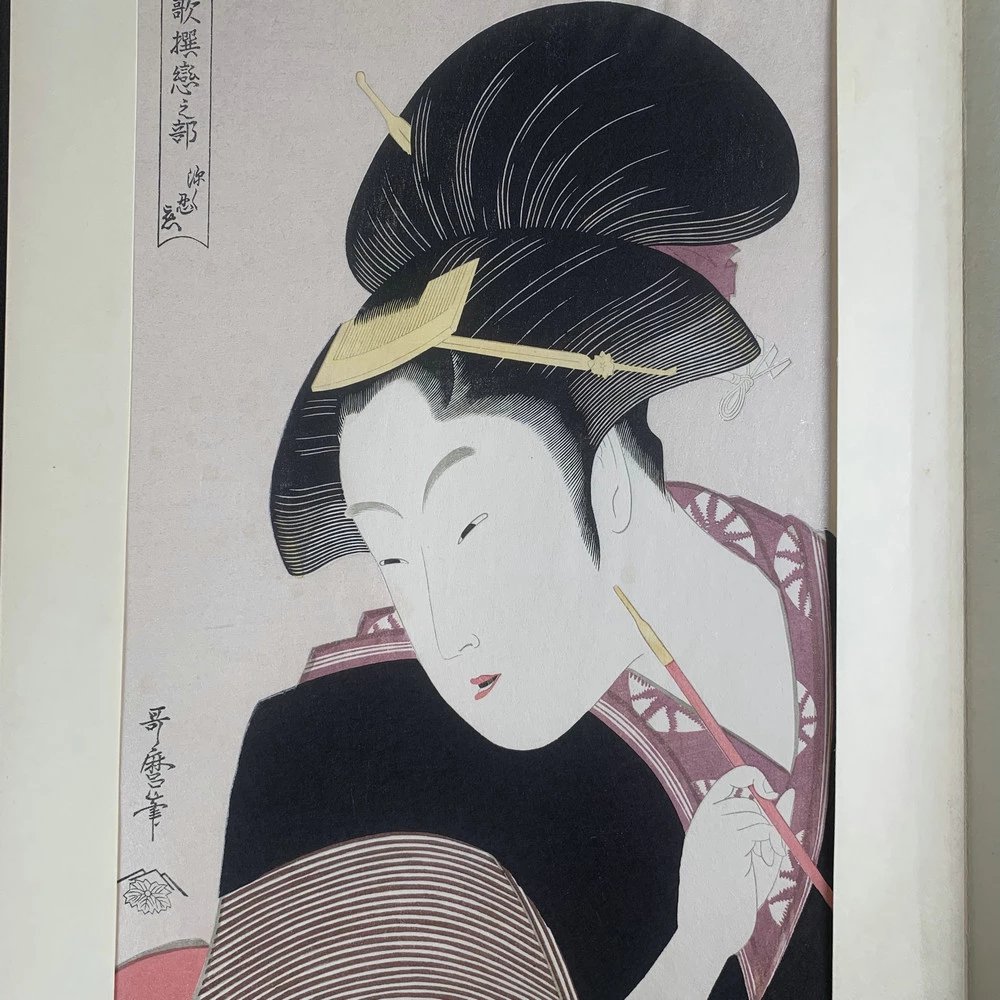 メーカー包装済 漆器 漆絵 美人画 浮世絵 深く忍恋 歌選戀之部 幅約57 5cm 飾皿 喜多川歌麿 蔦屋紋入 美人大首絵 哥磨 飾り皿 大皿 美人画