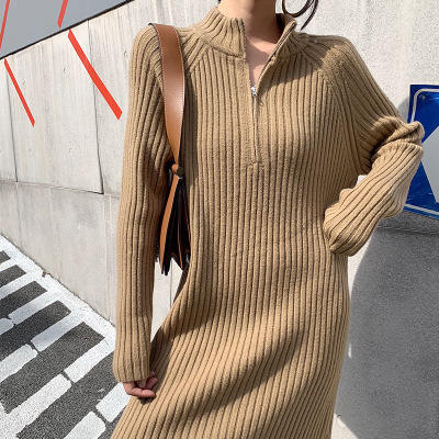 【服饰鞋包】小众针织连衣裙女秋冬长袖过膝气质配大衣的长裙子毛衣 商品图1