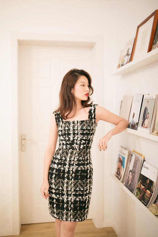 AtelierMissLu / Heidi 黑白粗呢格方领连身裙 商品图1