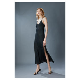 CG｜Black Silk Cotton Slipdress [系带丝绵双侧开叉连衣裙]