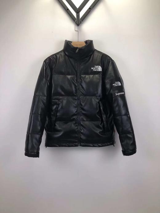 supreme北面联名立领皮款夹克羽绒服情侣款