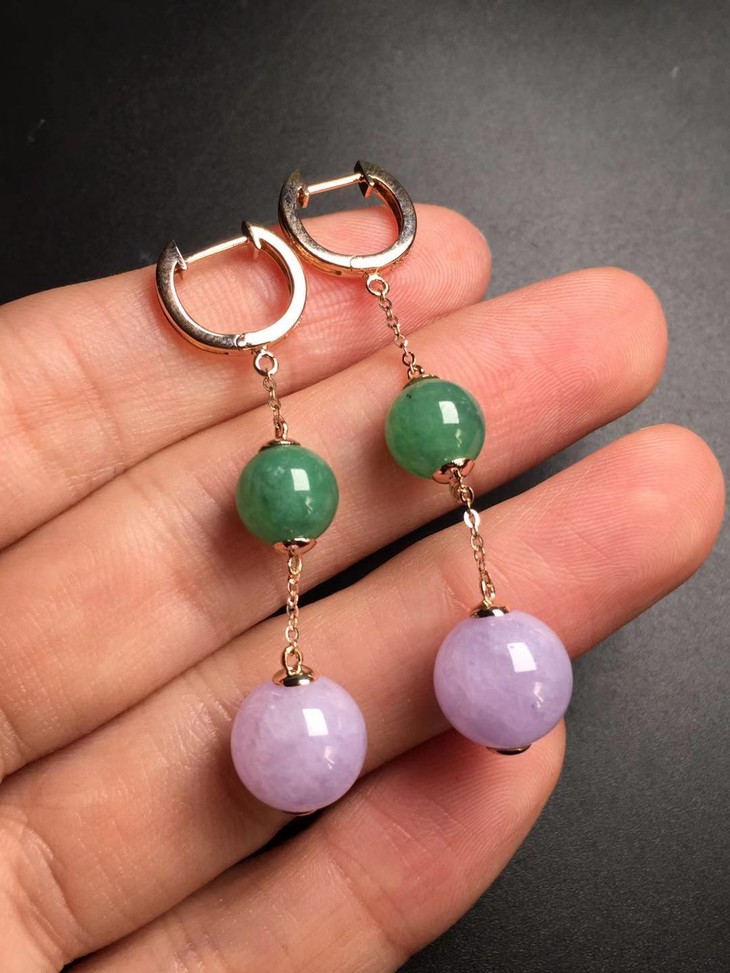 12923翡翠紫罗兰圆珠耳坠