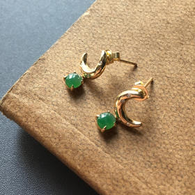 冰种阳绿翡翠耳钉18k黄金钻石镶嵌