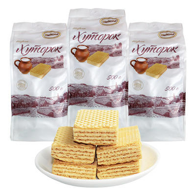 【饼干】。阿孔特小农庄威化饼干500g/袋A45 袋装威化饼干俄罗斯进口 商品图1